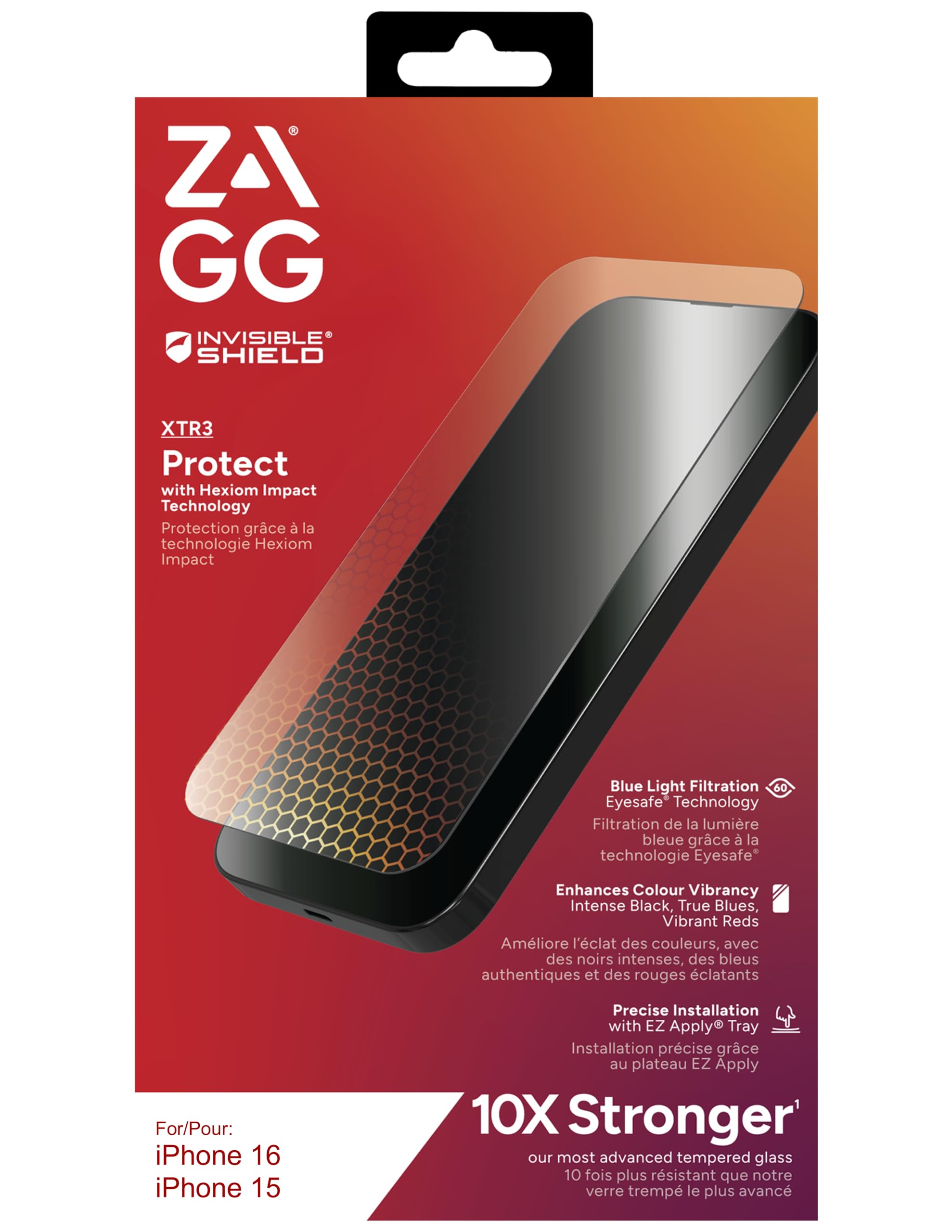 Amazon.com: ZAGG InvisibleShield Glass XTR3 iPhone 16/15 Screen